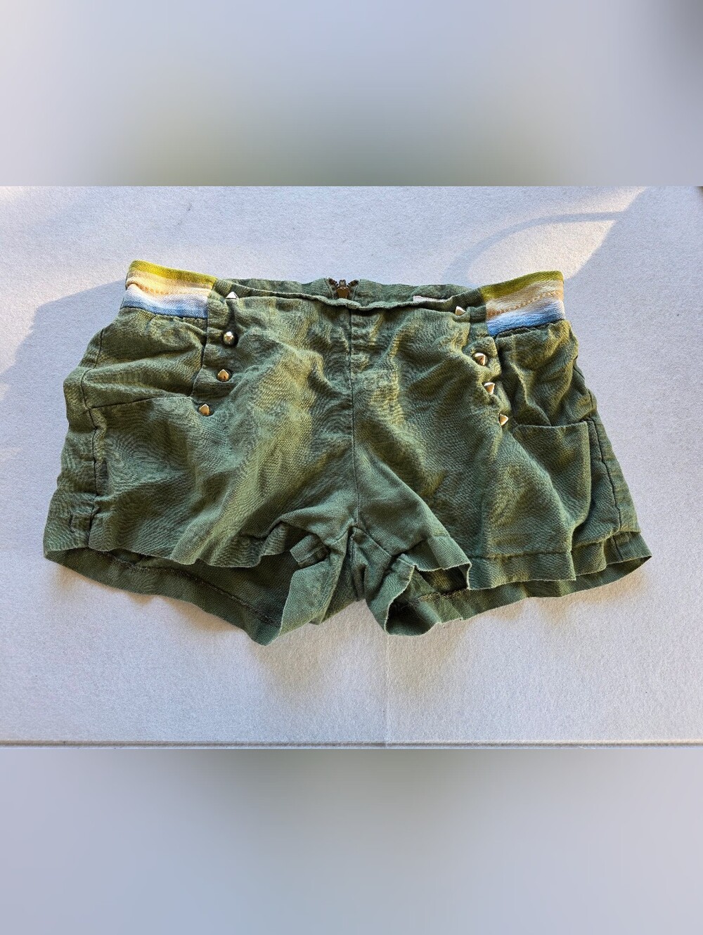 Margo & Sebastian High-Waist Olive Green Women's Shorts With Studs